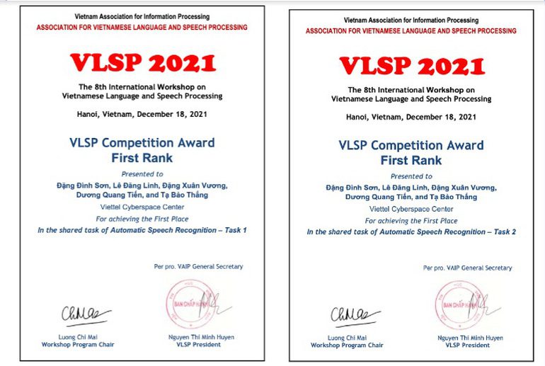 [Khoa học và công nghệ] Viettel AI tiếp tục dẫn đầu tại giải thưởng về Xử lý tiếng nói VLSP 2021