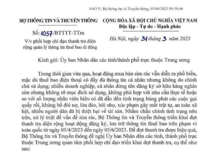 Hôm nay, bắt đầu thanh tra diện rộng quản lý thông tin thuê bao của nhà mạng - Ảnh 1. Hôm nay, bắt đầu thanh tra diện rộng quản lý thông tin thuê bao của nhà mạng - Ảnh 1.